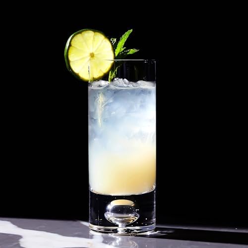 LEMONSODA Crystal Bubble Base Collins Highball Glass, Set of 4, 12oz