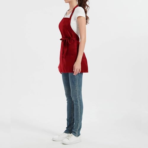 Chef short apron 3 pockets extra long straps adjustable halter apron