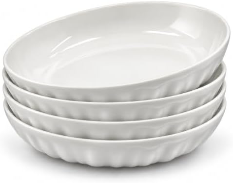 8 Inch Ceramic Pasta Bowls, 4 Pack, 21 Oz Serving Bowls, White