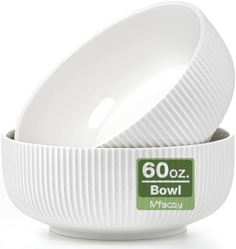 Mfacoy 2 Pack Salad Bowl, 8 inch 60 oz Large Serving Bowl Set, Deep