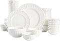 Gibson Home Zen Buffet Porcelain Ceramic Dinnerware Sets for 8, Plates and Bowls Set (40pcs), White Embossed Dishes
