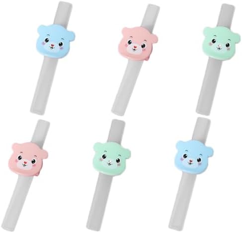 VILLCASE Reusable Silicone Straws with Clips 6pcs Set, Cartoon Bear