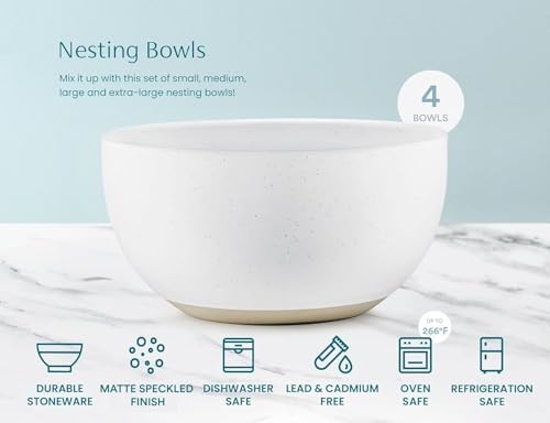 KooK Mixing Bowls, Ceramic Nesting Bowls, Stoneware Kitchen Bowls, For