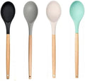 LorisArm Wooden Handle Silicone Spoon, 12" Rubber Spoon 4-Pack