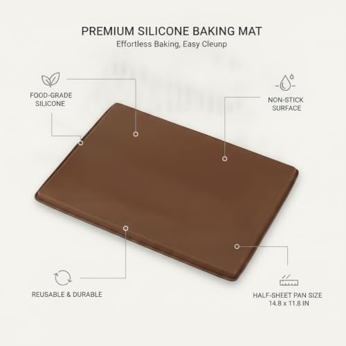 Reusable Silicone Baking Mat Set - Non-Stick Brown Liner for Half &