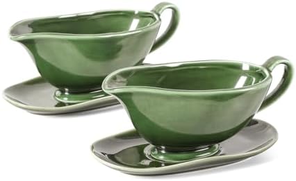 Vicrays Gravy Boat with Saucer - Large 17oz Ceramic Sauce Boat with