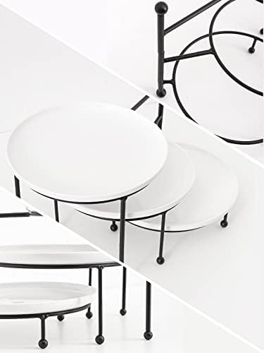 Kanwone 3 Tiered Serving Stand with White Porcelain Plates, 10.3"