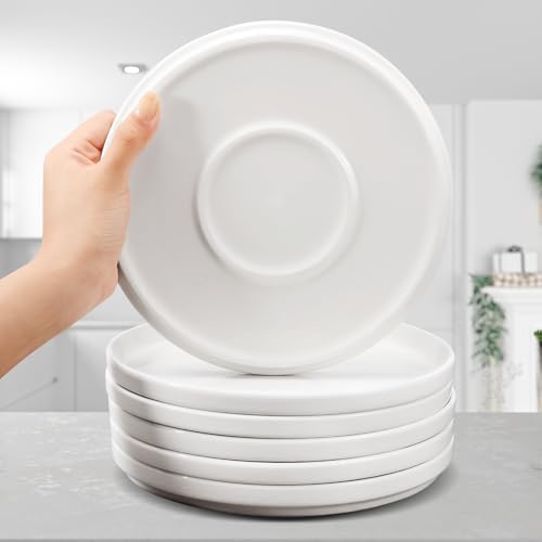 Set of 6 Porcelain Dinner Plates. 8 Inch, Round, White