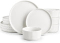 MALACASA Porcelain 12 Pieces Plates and Bowls Set, Dinnerware Set for