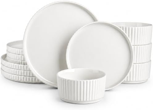 MALACASA Porcelain 12 Pieces Plates and Bowls Set, Dinnerware Set for