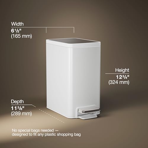Kohler 6 Liter Stainless Steel Step Trash Can, White