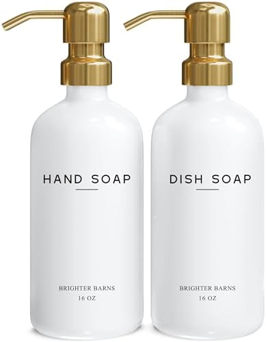 Luxury Glass Hand and Dish Soap Dispenser Set by Brighter Barns