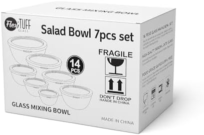 14pcs Set Salad Bowls (7 Airtight & 7 Lids) | Clear Salad Mixing Bowl