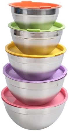 5PCS Stainless Steel Mixing Bowls with Airtight Lids for Kitchen