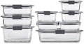 Rubbermaid Brilliance Set of 9 Glass Food Storage Containers, Clear
