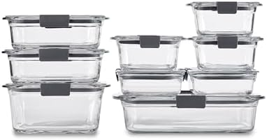 Rubbermaid Brilliance Set of 9 Glass Food Storage Containers, Clear