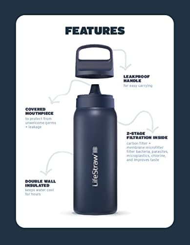 LifeStraw Go Series Insulated Steel Water Filter Bottle, 24 oz