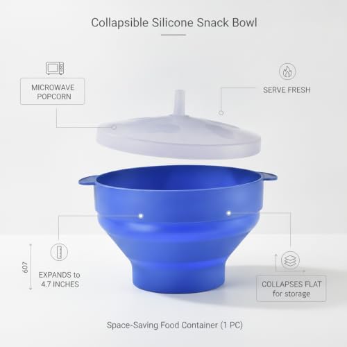 Save Cabinet Space with Collapsible Silicone Snack Bowl and Lid