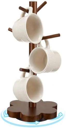 Mifoci 360° Rotating Mug Holder Tree, 6 Hooks Rustic Coffee Cup Holder