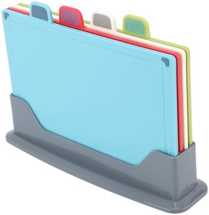 4 Piece Color Coded Non Slip Plastic Cutting Board Set with Stand Food