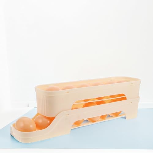 Fridge Egg Holder, 2-layer Plastic Auto Rolling Egg Dispenser