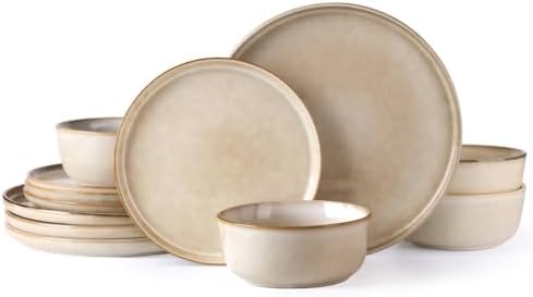 AmorArc Stoneware Dinnerware Sets for 4, 12 Piece Plates and Bowls