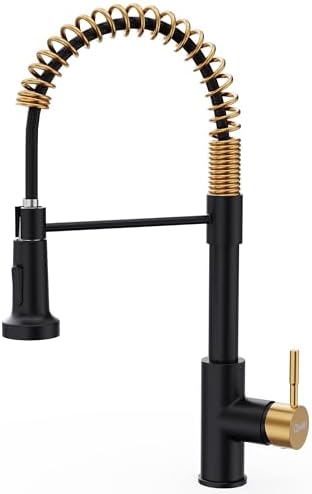 GIMILI Black and Gold Pull-Down Kitchen Faucet