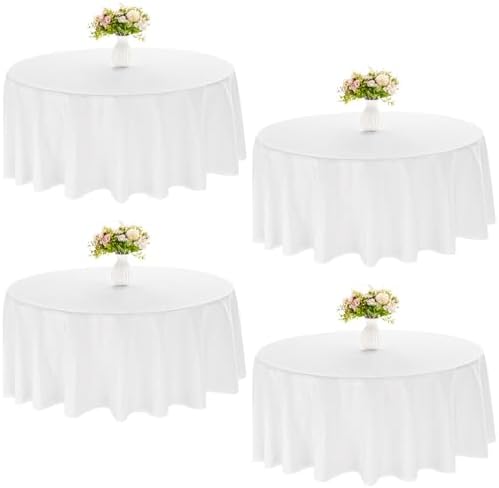 4 Pack Round Tablecloth 90 Inch White Polyester Washable Decorative
