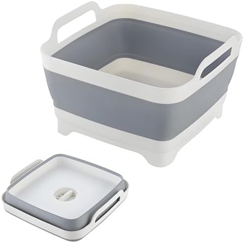 Collapsible Dish Basin with Drain Plug, 9L, Grey