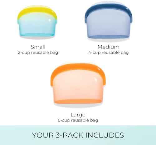 Reusable Silicone Food Storage Bags (3-Pack) | Stand-Up Wide Bottom