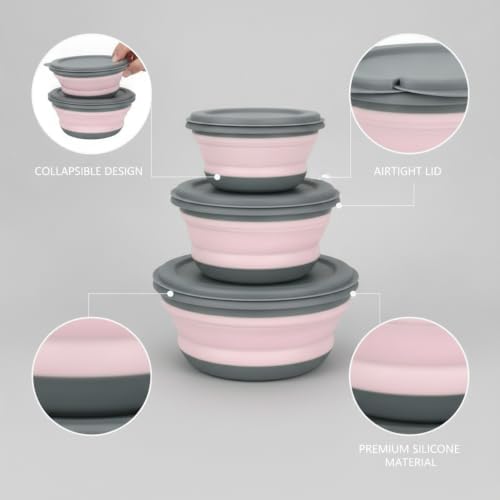 3.35 Inch Collapsible Silicone Bowls with Lids, Space Saving Food