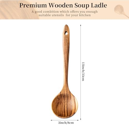 Gudamaye 13 Inch Natural Teak Wooden Soup Ladles