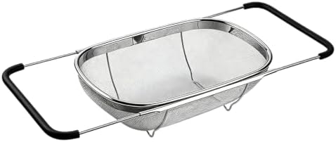 Over Sink Colander Expandable Handle Fine Mesh Stainless Steel Sifter
