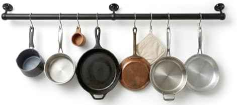 Wooden Pot Rack Wall Mounted - Pans Hanging Rack and Detachable Kitchen Lids Utensils Hanger (Black, 33.9inch/2 Pack)