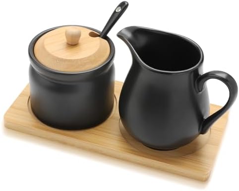Ceramic Sugar and Creamer Set,Sugar Bowl with Lid and Spoon,Cream