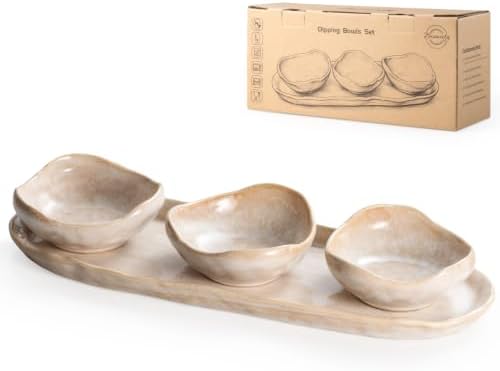 Besmeety Chip and Dip Serving Set of 4, Soy Sauce Dish with Serving Platter