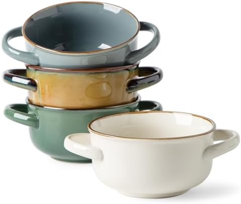 MONITO Ceramic Salad Bowl with Handles, 28 oz French Onion Soup Bowls