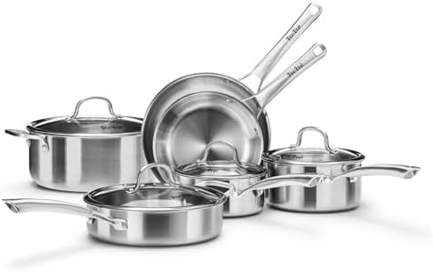 Stainless Steel Cookware Set,Tir-Ply Pots and Pans Set,10 Pcs Stainless Steel Induction Kitchen Cookware Sets,PFOA Free, Frying Pans, Butter warmer,Saute Pan & Stock Pot,Compatible with All Cooktops