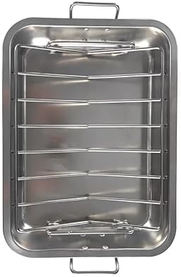 16" Premium Stainless Steel Roaster Pan Set with Baking & V-Shaped