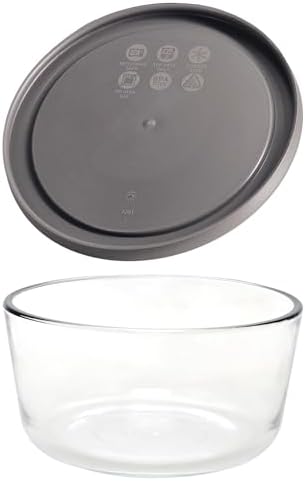 Pyrex 7201 4-Cup Glass Bowl & 7201-PC Puddle Gray Lid - Made in USA