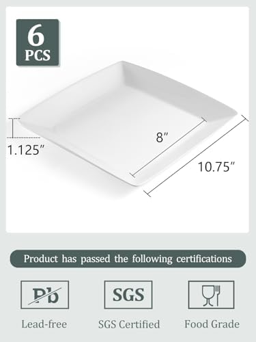 Porcelain Square Dinner Plates, 10.75 Inch Square Serving Plate for