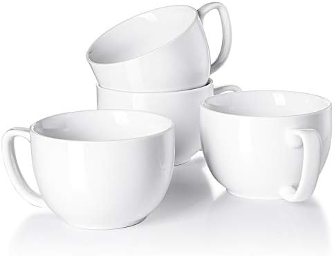 Teocera 16oz Large Coffee Mugs Set of 4 - Thick White Porcelain Cups