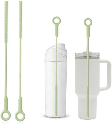Straw Cleaner Brush-Silicone,2Pcs,Large & Small Head,Avocado Green