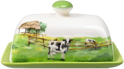 Cow Butter Dish with Lid for Countertop, Large Ceramic Embossed Butter