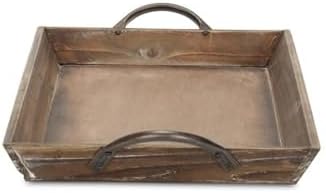 Pemberly Row Tapered Wood Tray, Dark Brown Finish with Metal Handles