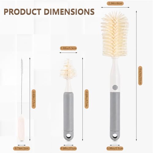 3-Pack Silicone Baby Bottle Brush, Bottle Cleaner, with Convenient
