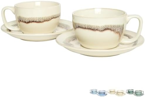 Bosmarlin Ceramic Cappuccino Cup and Saucer Set of 2, 10 Oz