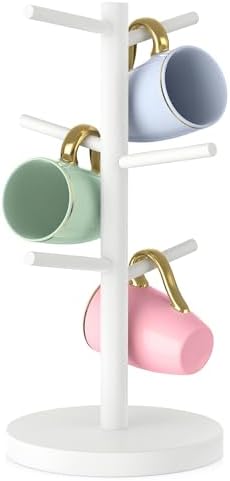 Bamboo Coffee Mug Tree Holder with 6 Hooks, Cup Stand for Countertop
