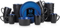 Stone Lain Albie Stoneware 32-Piece Modern Dinnerware Set, Kitchen Plates and Bowls Sets, Service for 8, Blue and Black, Microwave & Dishwasher Safe
