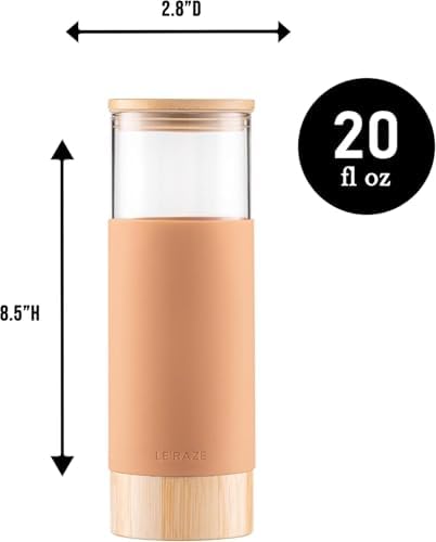 20oz Glass Tumbler Cup with Straw and Bamboo Lid & Base with